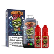 Puff MONTER 28K Myrtille - puff rechargeable avec nicotine, livrée avec 2 flacons d'e-liquide Monster, fabriqué en France.