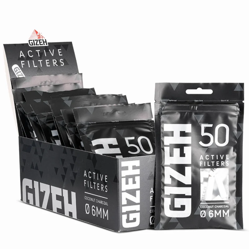 Filtres Gizeh charbon actif Slim 6 mm - Boite de 10 sachets