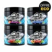 Goût chicha en lot pas cher - Pack de 4 pots Smoke Island, tabac chicha sans tabac, sans nicotine - plusieurs parfums au choix.