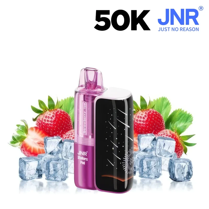 JNR Stellarc 50K - Strawberry Ice - puff fruitée rechargeable avec système de cartouche pod aimantée.