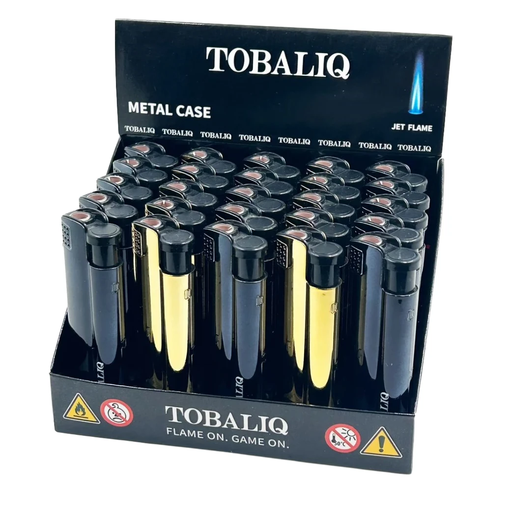 préentoir/boite de 25 briquets rechargeables flamme bleue puissante tempete