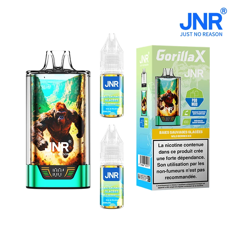 JNR Gorilla 43K Wild Berries - La puff fruitée intense aux 43 000 bouffées. Livrée avec 2 fioles de eliquide JNR 10ml