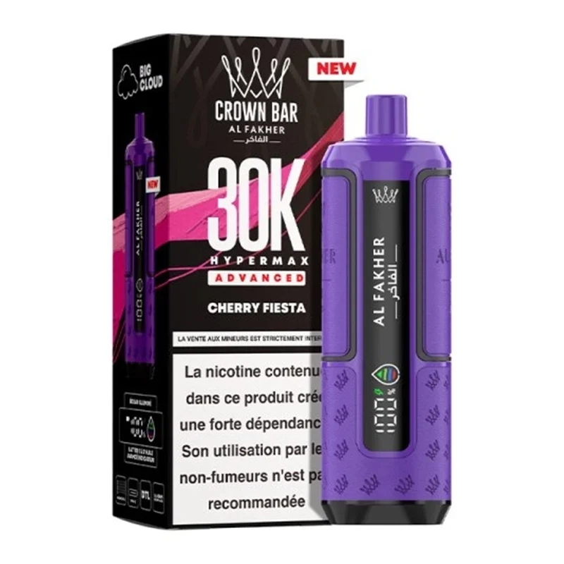 puff 30K Al Fakher Crown Bar - Cherry fiesta - Puff rechargeable longue durée, 30000 bouffées.