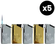 Briquet rechargeable au gaz doré et argenté - design élégant - flamme puissante tempête bleue