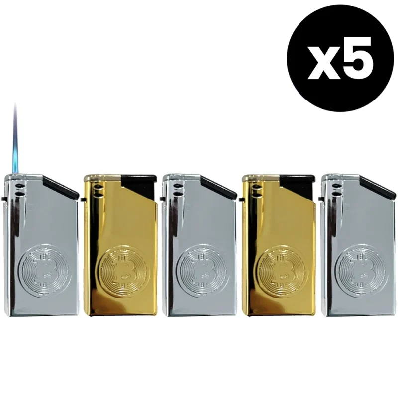 Briquet rechargeable au gaz doré et argenté - design élégant - flamme puissante tempête bleue