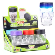 Pot de conservation weed en verre - forme originale en forme de tête de mort - Lumière LED intégrée dans le couvercle.
