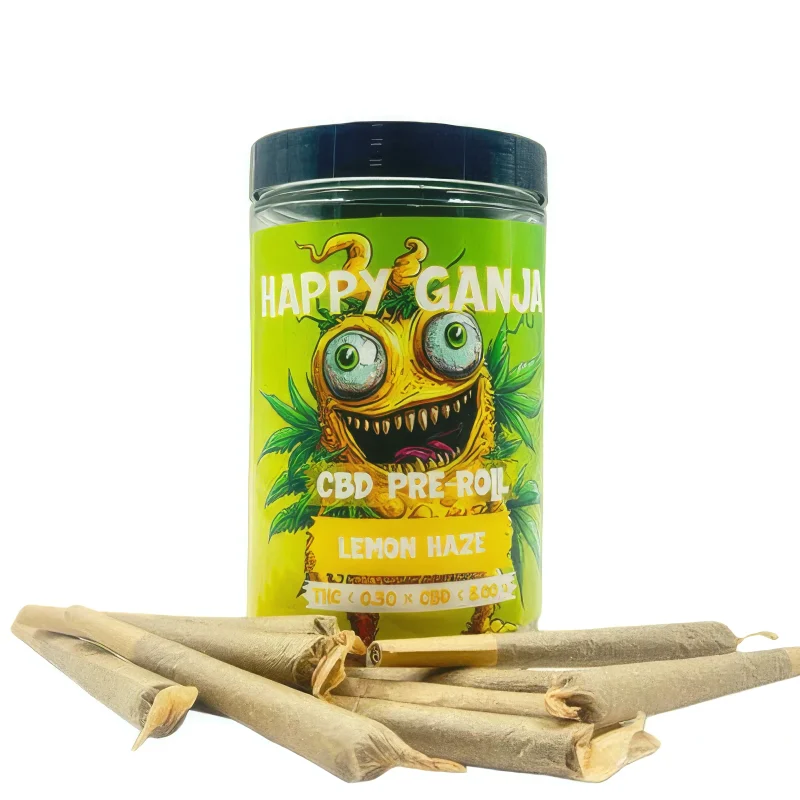 boite de 25 cônes pré roulés au cbd lemon haze happy ganja - pré rolls avec du cbd de qualité premium.