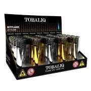 Présentoir de 25 briquets en métal avec flamme tempête bleu - Rechargeables en gaz