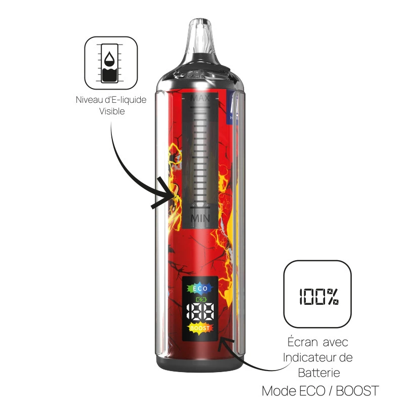 puff avec ecran de controle du niveau de batterie et de eliquide