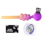 kit pipe en verre avec douille métal + grilles + mini grinder plastique