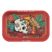 Plateau à rouler Smoking Tempus Fugit - Skull Collection - plateau rouge avec dessin tête de mort - marque smoking