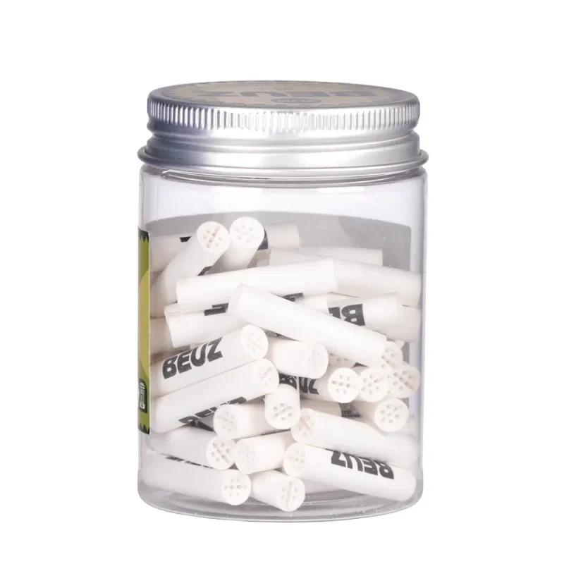 Boite de 50 filtres cigarette au charbon actif de la marque BEUZ - Filtres format slim 6 mm avec bouchon céramique - Boite avec couvercle hermétique