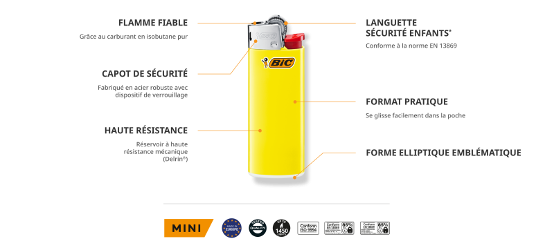détails techniques du briquet bic mini