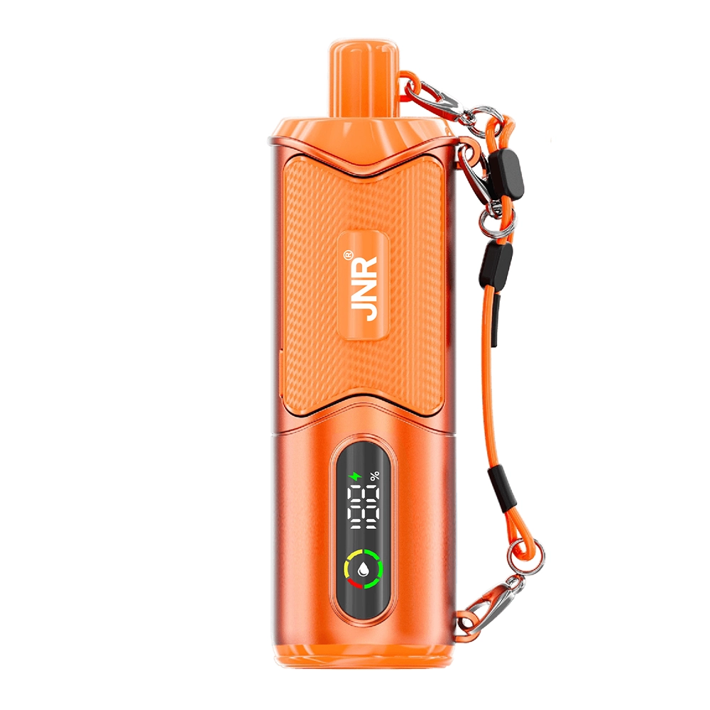 JNR Shishasip vue de face - puff format bouteille avec cordon - vu de l'écran avec niveau de batterie.