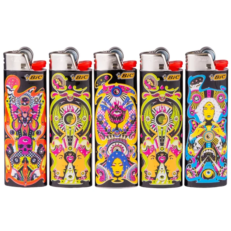 Lot de briquets BIC décorés pas cher - collection psyche rock - lot économique de briquets à pierre officiel de la marque BIC