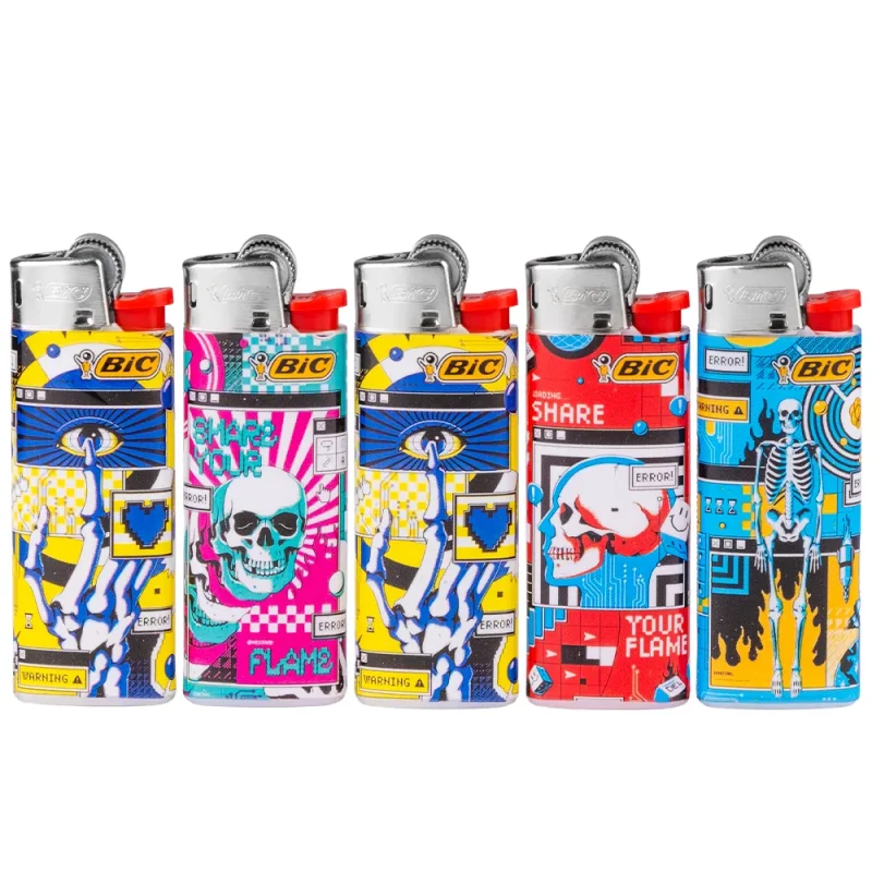 bic mini glitch robot - lot de briquets à pierre décorés de la marque BIC