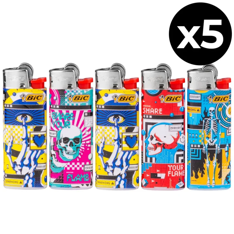 Lot de 5 briquets BIC Mini Glitch - Design robots colorés