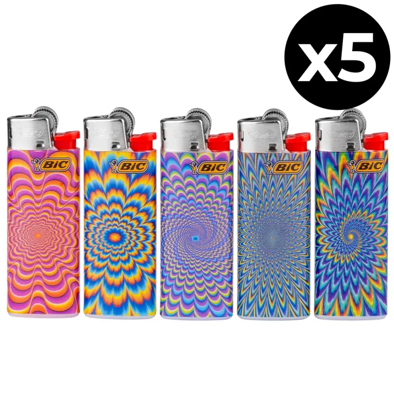 Lot de 5 briquets mini BIC décorés de la collection "psychedelic"