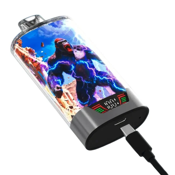 JNR Gorilla - Puff rechargeable USB-C avec écran de contrôle du niveau de batterie.