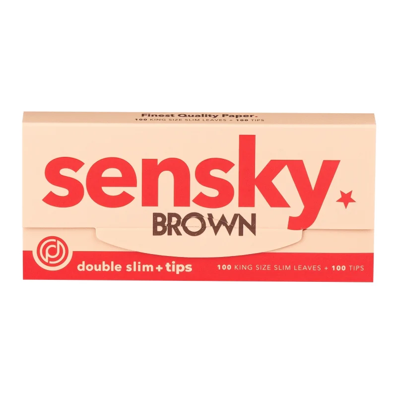 sensky brown slim double tips - carnet 2 en 1 avec feuilles à rouler non blanchies et filtres carton.