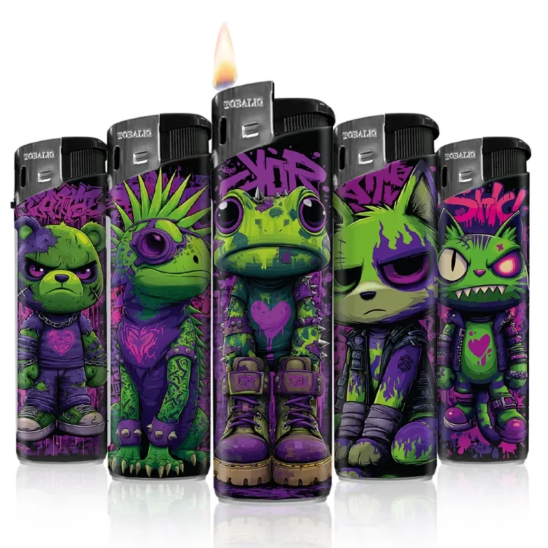 Lot de briquets électroniques rechargeables en gaz - allumage piezo - design original et coloré