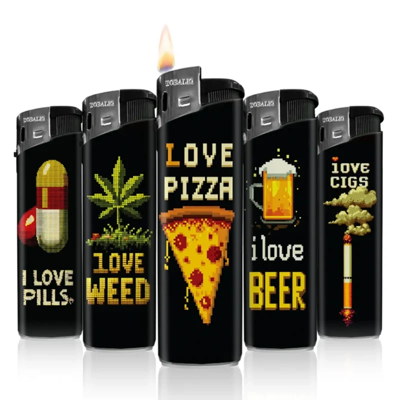 briquets électroniques rechargeables et décorés - lot de 5