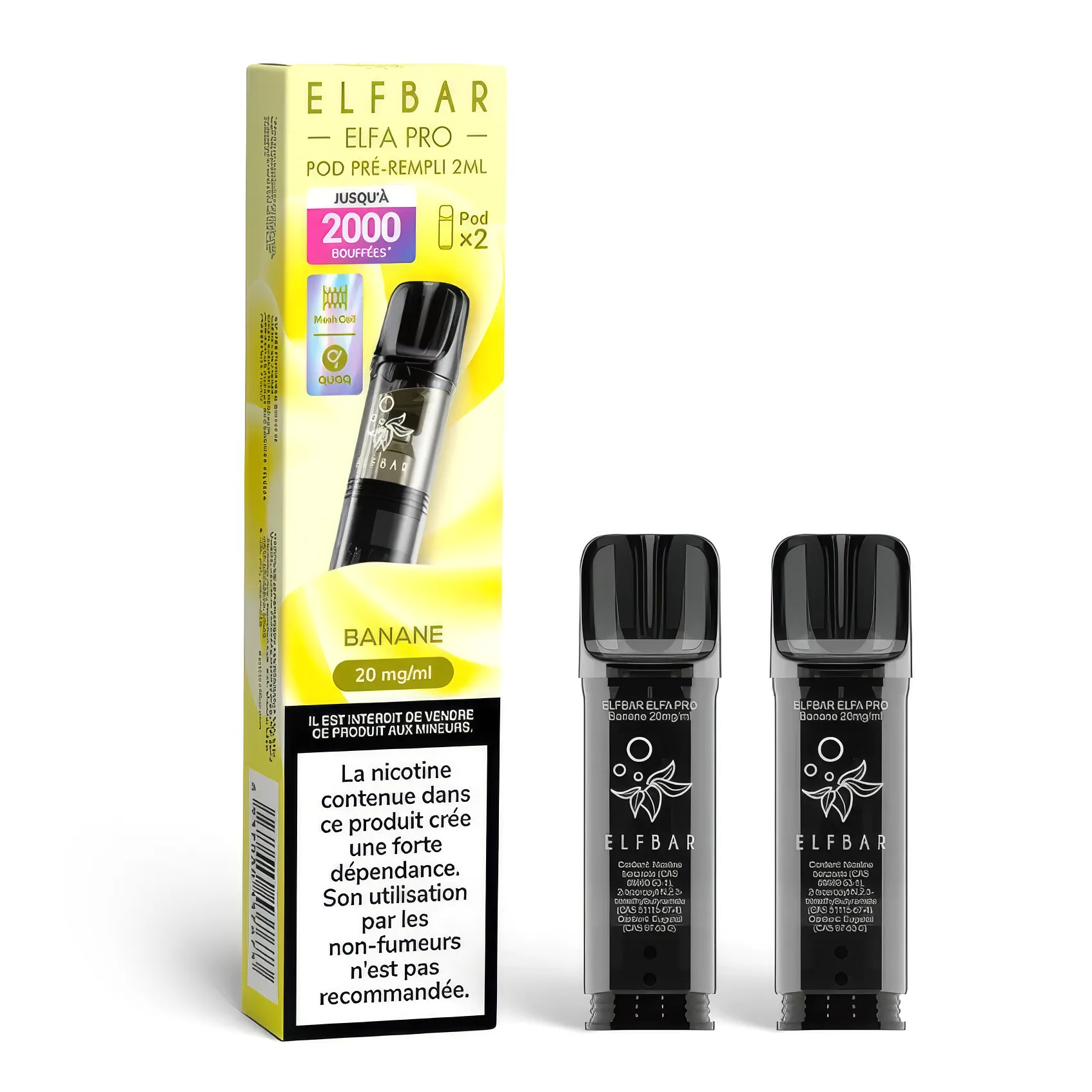 Pack de 2 cartouches pré-remplies goût Banane ELFA Pro par ELFbar - Avec sels de nicotine