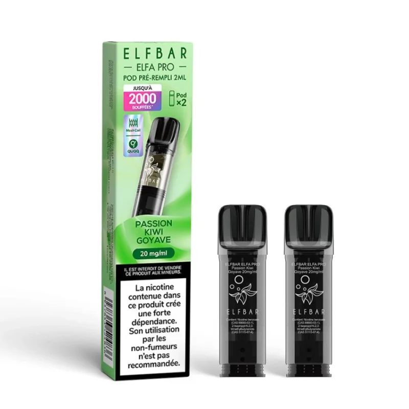 Pack de 2 Cartouches ELFA Pro Passion Kiwi Goyave - Avec 20mg de sels de nicotine