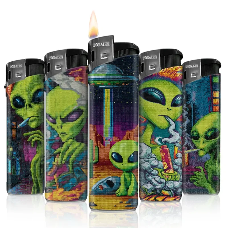 Lot de briquets rechargeable piezoelectriques décorés original pas cher