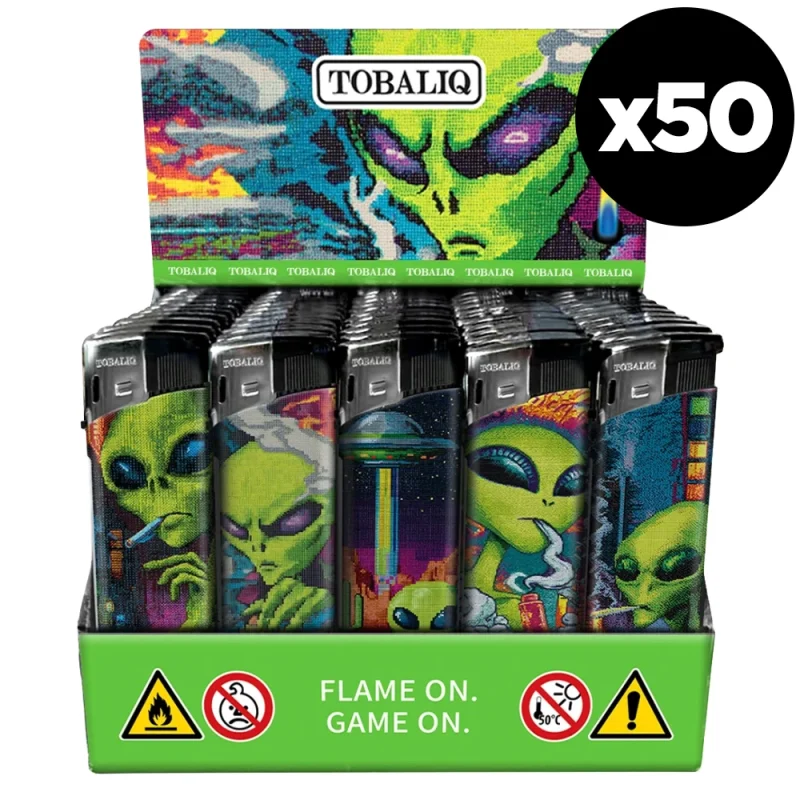 Boîte de 50 briquets électroniques "Pixel Trip"- rechargeables gaz. Allumage Piezo.