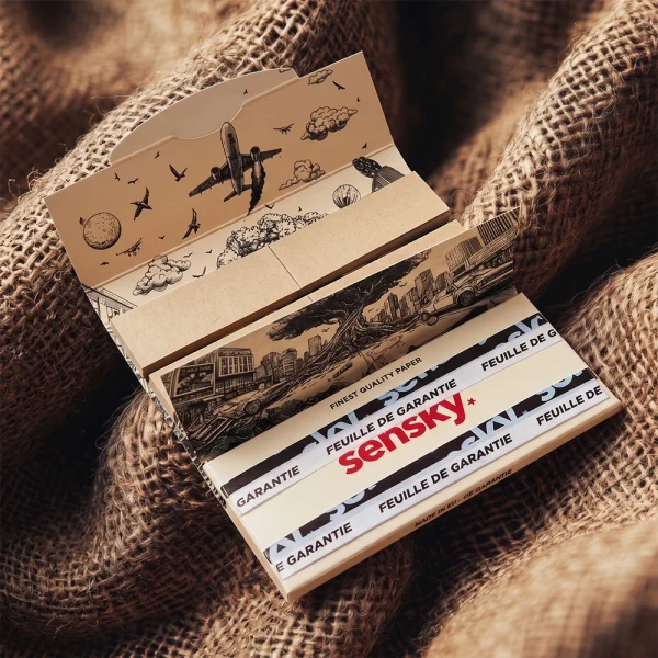 papier à rouler naturel sans additifs, sans chlore par SENSKY. Carnet double avec filtres toncar.