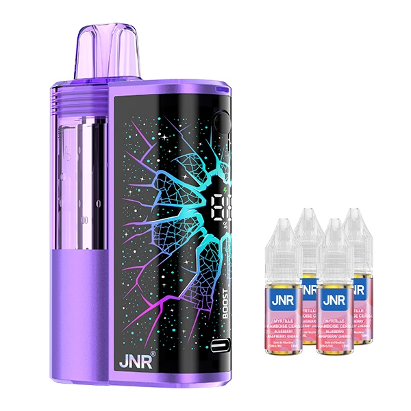 JNR 100K - Puff Meteorite 100 000 bouffées - Livrée avec 4 flacons de e-liquide goût Blueberry Raspberry Cherry