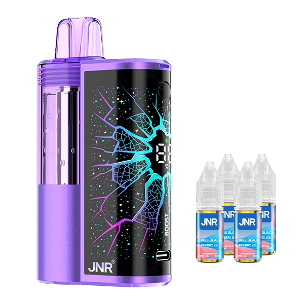 JNR 100K Cherry ice - Puff 100 000 bouffées Meteorite livrée avec 4 flacons de e-liquide gout Cerise glacée