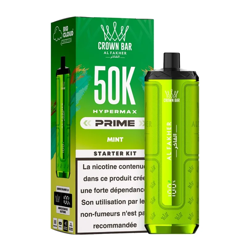 Puff Al Fakher 50k hyper max prime mint - puff rechargeable gout menthe intense