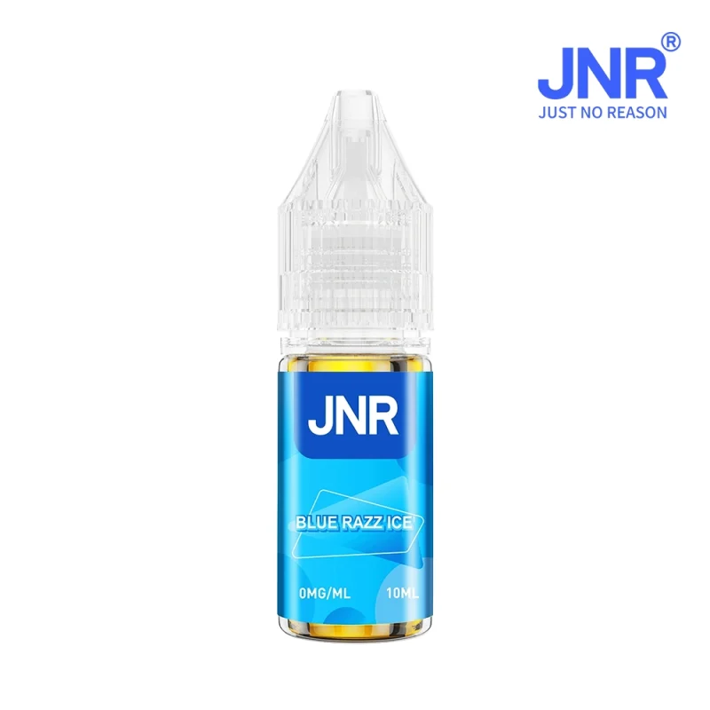 Flacon 10 ml d'eliquide JNR goût Blue Razz Ice, sans nicotine.
