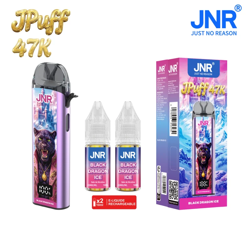 JNR Black Dragon Ice - Puff JPUFF 47000 bouffées livrée avec 2 flacons d'e-liquide.