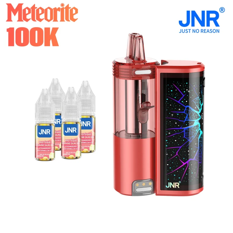 puff 100k JNR - Meteorite - Strawberry watermelon ice - puff avec 4 flacons e liquide jnr avec nicotine.