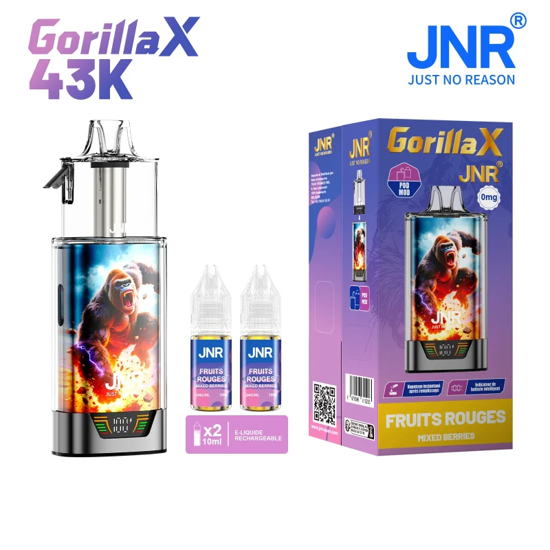 JNR Gorilla Mixed Berries - Puff 43k bouffées avec 2 fioles d'eliquide Mixed Berries 0mg/Ml