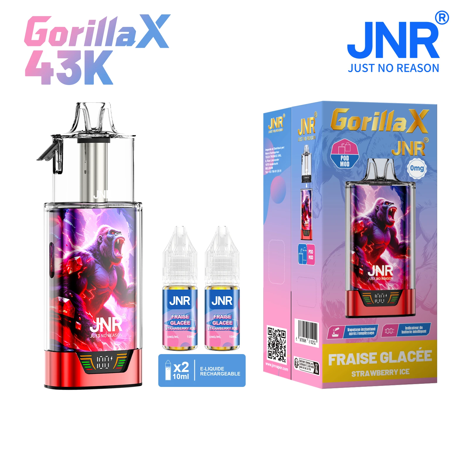 Puff Gorilla JNR sans nicotine - livrée avec deux flacons de eliquide Strawberry Ice