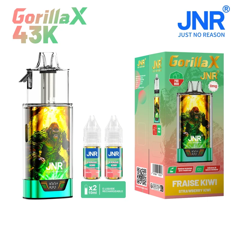 JNR Gorilla 0 mg (sans nicotine) goût Strawberry Kiwi - Puff 43K avec 2 flacons d'e-liquide jnr fraise kiwi
