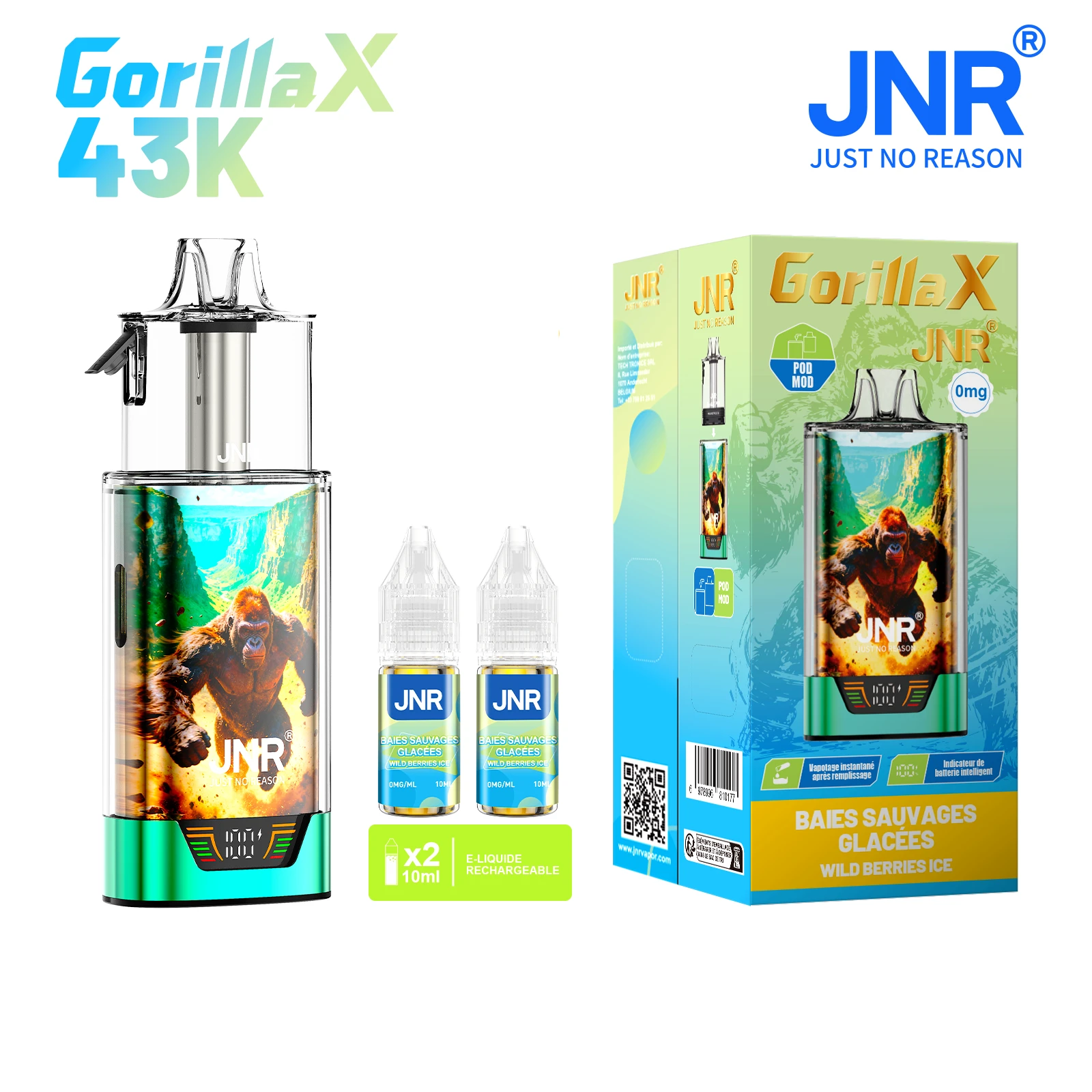 JNR Gorilla sans nicotine (0mg/ml) goût Wild Berries Ice