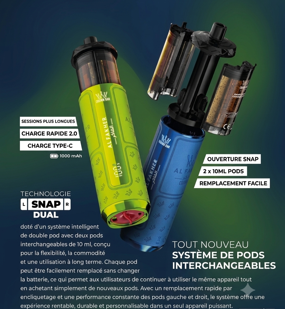 Al Fakher 50K puff rechargeable avec système de cartouches interchangeables.