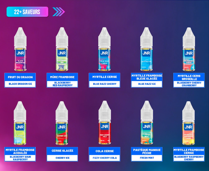 Liste des goûts JNR E-liquide 0mg sans nicotine