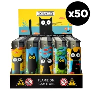 boite de 50 briquets électroniques tempête - briquet rechargeable gaz - format grossiste - briquet décoré chat