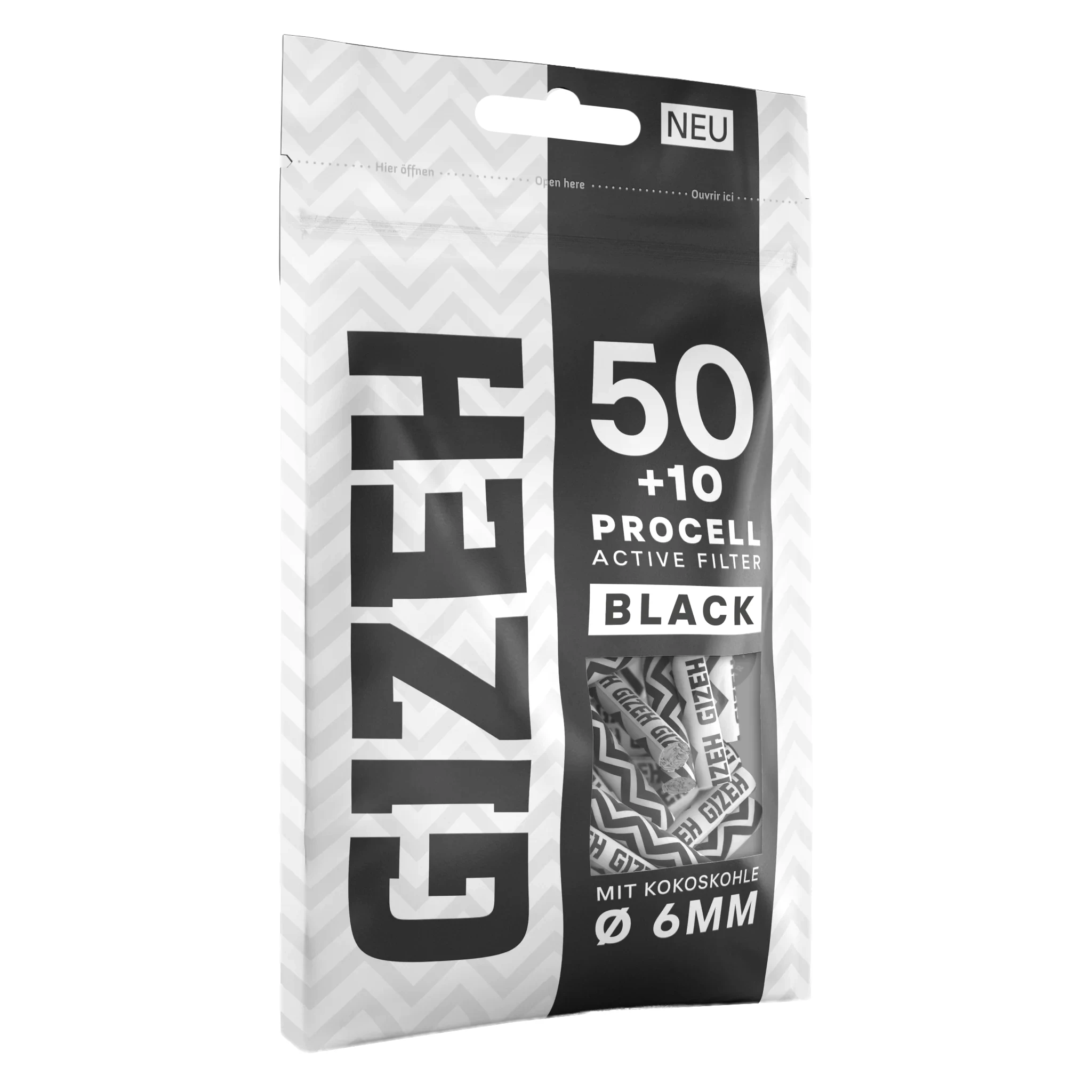 Sachets de 60 filtres cigarette au charbon actif de la marque GIZEH - Gamme ProCell black