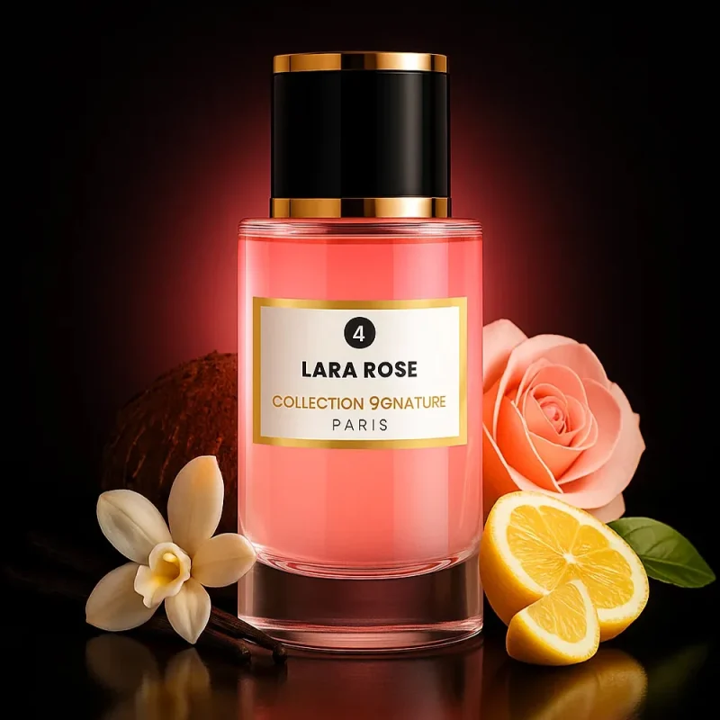 Lara Rose El Amir - Eau de parfum Dubai pour femme à base de rose et de fleurs blanches.