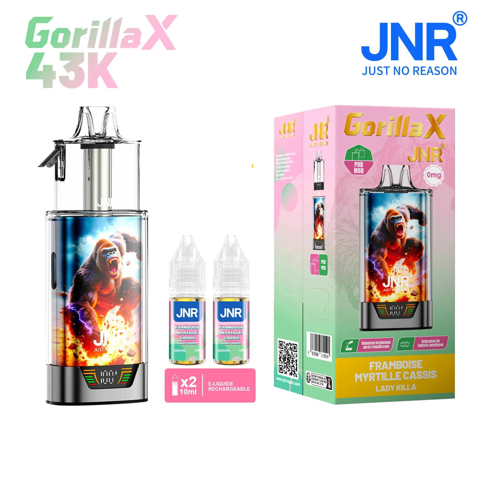 Puff JNR Gorilla goût Lady Killa - rechargeable et remplissable en e-liquide