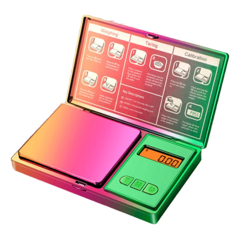 Balance de poche de précision 0,01g - capacité 300g - Balance ultra compacte avec couvercle et design "rainbow".