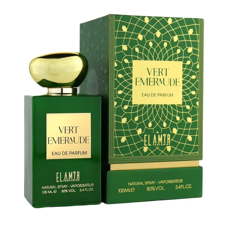 vert émeraude el amir, parfum frais mixte, parfum vert boisé fabriqué à dubaï.