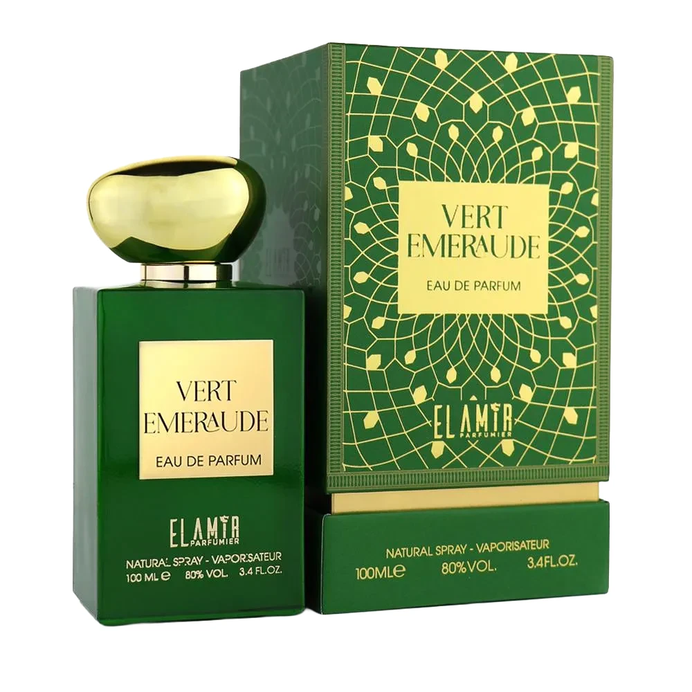 vert émeraude el amir, parfum frais mixte, parfum vert boisé fabriqué à dubaï.